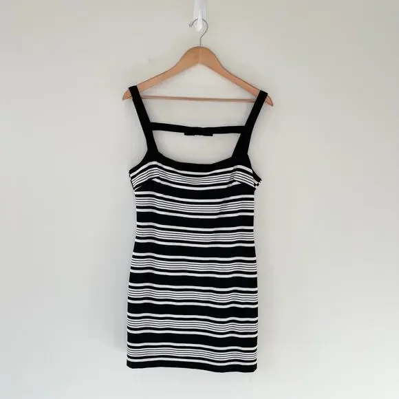 Anthropologie Hutch NWT Sleeveless Square Neck Black White Stripe Mini Dress - Picture 10 of 14